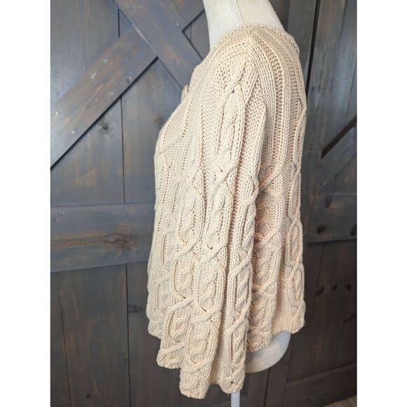 Jillian Nicole Cardigan Sweater Women's PLarge Beige Cotton Blend Cable Knit - Picture 2 of 7